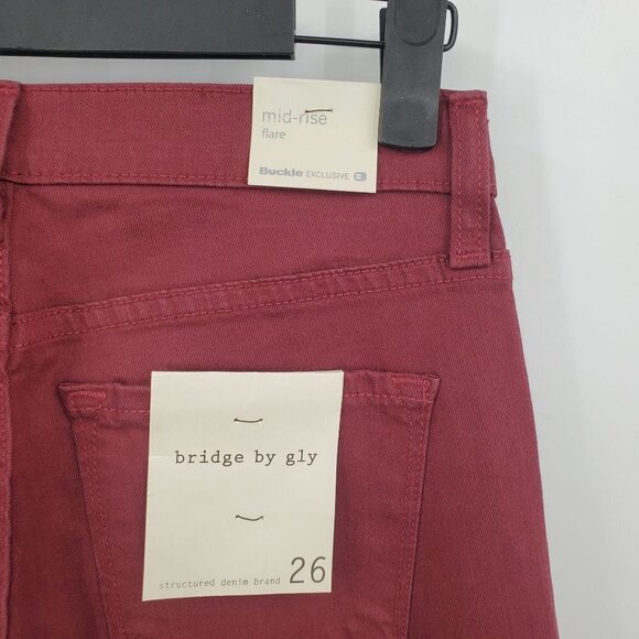 Bridge By Gly Mid Rise Flare Jeans Solid Stretch Women Size 28 Red NWT - Picture 6 of 14